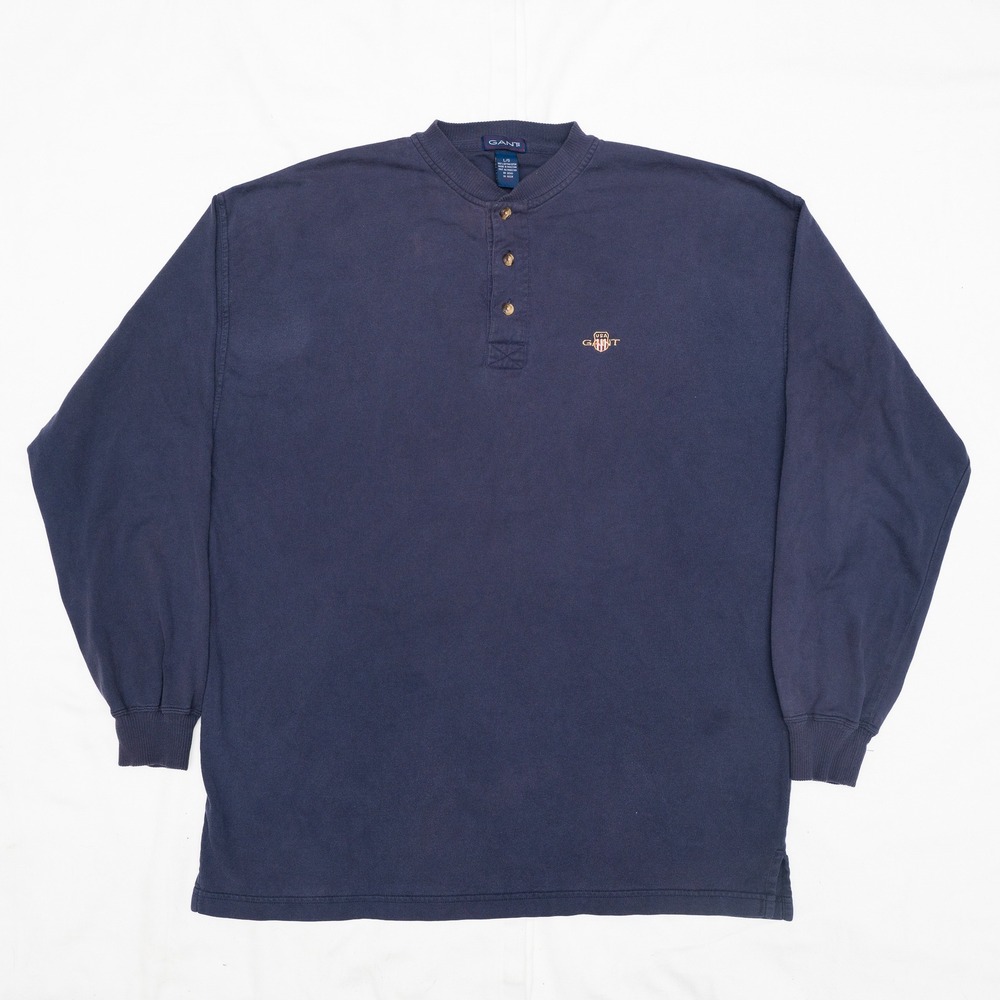 Vintage 90s Gant Embroidered Henley Long Sleeve Shirt Mens Large Navy Blue